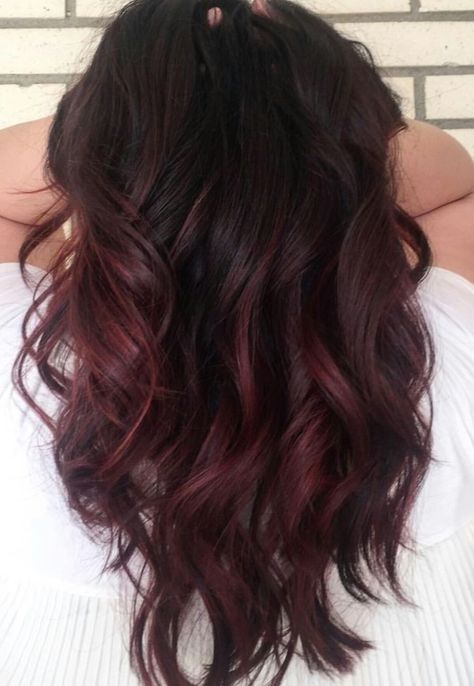 Chocolate Cherry balayage Shades Of Dark Red Hair, Chocolate Cherry Hair, Grey Balayage, Black Cherry Hair Color, Black Cherry Hair, Hair Color 2017, Cherry Hair Colors, Dark Red Hair Color, Cinnamon Red