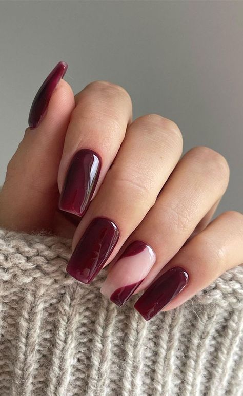 Shellac Nails Fall, Nails Burgundy, Burgundy Nail Designs, Fall Acrylic, Nails Dark, Dark Red Nails, Kutek Disney, Wine Nails, Tapered Square Nails