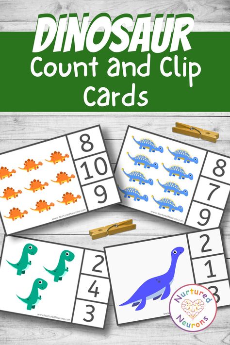 Children love to count and children love dinosaurs - so why not combine the two with these cute dinosaur themed count and clip cards. This dinosaur math activity is a simple way to practice counting and number recognition, and a great way to develop fine motor skills as well! Grab the dinosaur printables over at Nurtured Neurons! #dinosaurs #dinosauractivity #mathactivity #kindergarten #preschool #kindergartenmath #preschoolprintables #learningthroughplay Dinosaur Math, Dinosaurs Kindergarten, Dinosaur Activities Preschool, Counting Activities Preschool, Dinosaurs Preschool, Infant Care, Homeschooling Tips, Dinosaur Printables, Kid Life