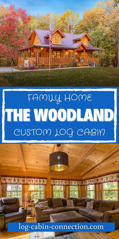 The Woodland log cabin is a gorgeous home with a walkout basement, extra four seasons room, and tons of storage space! Four Seasons Room, Basement Layout, Walkout Basement, Walk Out, Log Homes, Log Cabin, Four Seasons, Storage Space, Basement