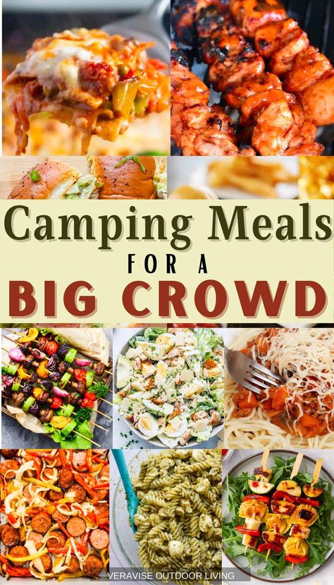 Don't let feeding a crowd during your next camping trip stress you out. These easy camping meals will make everyone happy and keep you from spending all day in the kitchen. Check them out! Camping Dinner For A Crowd, Easy Camping Dinners For Large Groups, Camp Meals For Large Groups, Camp Food For Large Groups, Make Ahead Camping Food Dinners, Camp Dinners For A Crowd, Camping Dinners For A Crowd, Camping Food For A Crowd, Camping Meals Easy Make Ahead