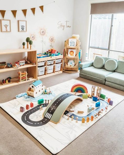 vibrant montessori playroom adventure Creative Playroom, Small Kids Playrooms, Playroom Organization Ideas, Childcare Rooms, Small Playroom, Baby Playroom, Montessori Playroom, Montessori Room, Boys Playroom