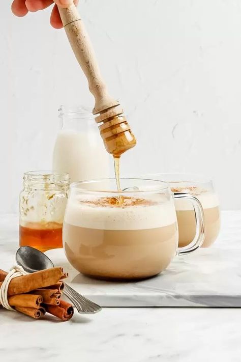 This Honey Latte is easy to make at home and comes together with a few simple ingredients. It's easily made dairy free too! Honey Latte, Vegan Creamer, Honey Coffee, Aesthetic Health, Tattoo Health, Latte Recipe, Bee Tattoo, Honey And Cinnamon, Proper Nutrition