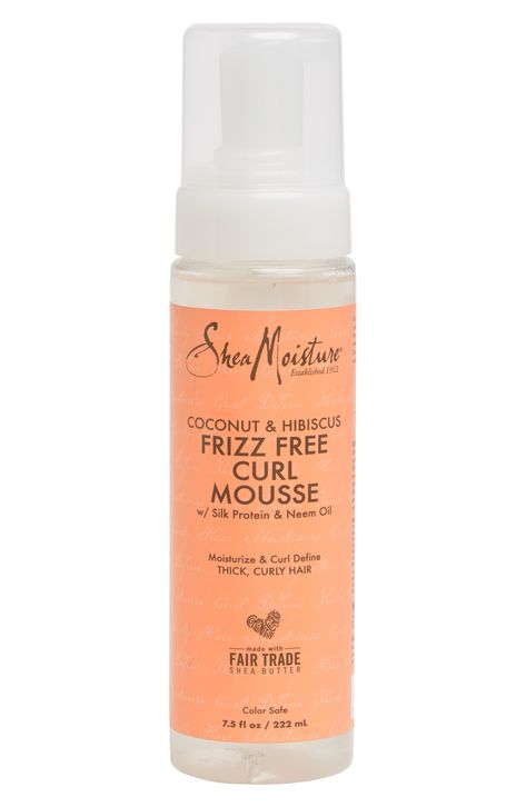 Does your dry, frizzy hair keep you from flaunting your favorite hair style? With SheaMoisture's Coconut & Hibiscus Frizz-Free Curl Mousse you can freely style your hair whichever way you want, enjoying hair that stays in place, yet remains soft and manageable. This moisture-rich styling aid enhances natural curl memory and wave pattern, giving you effortless styling options for natural, flowy waves and curls and lots of definition. 7.5 fl. oz. Made in the USA Shea Moisture Frizz Free Curl Mousse, Curly Hair Products Shea Moisture, Mielle Hair Mousse, Shea Moisture Mousse, Moose Hair Product, Hair Care Products For Wavy Hair, Wavy Hair Mousse, Mousse Curly Hair, Mousse For Hair