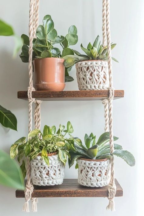 "Transform your space with chic DIY Hanging Macrame Shelves! 🌿✨ #DIYDecor #MacrameCrafts #BohoStyle" Macrame Shelves, Macrame Shelf, Hanging Macrame, Diy Hanging, Living Wall, Boho Decor, Boho Chic, Boho Fashion, Macrame