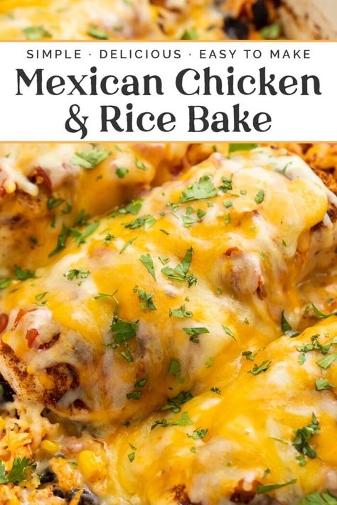 Chicken Rice Bake, Mexican Chicken And Rice, Mexican Chicken Casserole, Rice Bake, Mexican Chicken, Mexican Food Recipes Easy, Chicken Main Dishes, Chicken And Rice, Easy Casserole Recipes