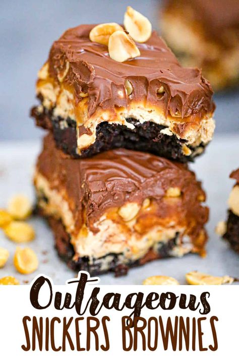 Outrageous SNICKERS Brownies Snickers Brownies, Snicker Brownies, Brownies Recipe Homemade, Peanut Butter And Chocolate, Dessert Bar Recipe, Brownie Desserts, Oreo Dessert, Cookie Bar Recipes, Yummy Sweets