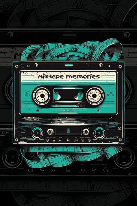 Take a trip down memory lane with this nostalgic design featuring a classic cassette tape adorned with the words "Mixtape Memories." Now available on TeePublic, this design is perfect for anyone who cherishes the music and memories of the 80s. Explore our wide range of merch options, including t-shirts, posters, notebooks, mugs, and more. Classic Posters Vintage, Mixtape Graphic Design, Graphic Music Poster, Vintage Cassette Aesthetic, Mixtape Wallpaper, Music Poster Design Graphics, Music Artwork Design, Mixtape Aesthetic, Cassette Illustration