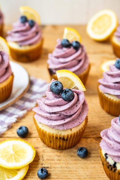 Lemon Blueberry Cupcakes Recipe - Dinner, then Dessert Gluten Free Lemon Cupcakes, Blueberry Cupcakes Recipe, Cupcake Torte, Gluten Free Cupcake Recipe, Blueberry Frosting, Cupcakes Flores, Lemon Blueberry Cupcakes, Blueberry Cupcakes, Coconut Dessert