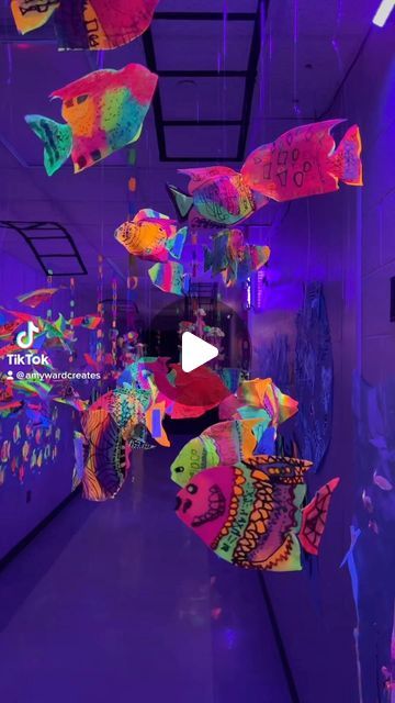 Amy  Ward on Instagram: "Art Shows are better with MUSIC!  Try it!  #rollercoasterride #hawaiianrollercoasterride #glowart #glowart #elementaryart #arteducation #arteducationforkids #arteducationmatters #arteducationrevolution #blacklight #blacklightart #blacklightartists #neonart #neonartwork #glowart #glow #bam" Art Night At School, Blacklight Art Ideas, Blacklight Art Projects, Glow Art Show, Art Show Preschool, Black Light Art Projects For Kids, Preschool Art Show Ideas, Glow Gallery, Black Light Art