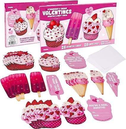 Amazon.com: 28-Pack Strawberry & Cherry Valentines Day Cards with Envelopes I Scratch & Sniff Valentines Day Cards for Kids School I Valentines Day Gifts for Kids Party Favor I Valentines Cards for Kids Classroom : Toys & Games