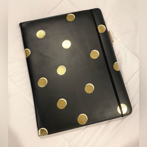 KATE SPADE NEW YORK NOTEPAD FOLIO Kate Spade Office, Office Notebook, Gold Polka Dots, Cover Black, Pen Holder, Pen Holders, Kate Spade New York, Note Pad, Kate Spade