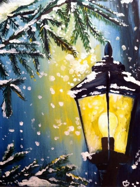 Canvas Art Inspiration, Peisaj Abstract, Winter Paintings, Christmas Canvas Art, Christmas Paintings On Canvas, Paint Nite, Holiday Painting, Winter Painting, Christmas Painting