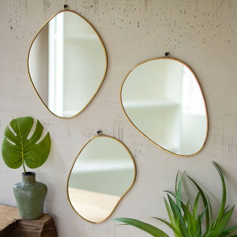 Organic Modern Living Room, Ideas Hogar, Dressing Mirror, Modern Mirror, Rectangle Mirror, Mirror Set, Metal Shelves, Mirror Designs, Brass Frame