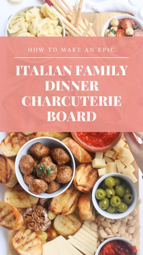 Italian Family Dinner Charcuterie Board - The perfect Communal Snacking Meal for Summer - GLITTERINC.COM Dinner Charcuterie Board, Italian Family Dinner, Dinner Charcuterie, Italian Family, Grilled Bread, Dipping Sauces, Italian Meatballs, Charcuterie Recipes, Italian Dinner