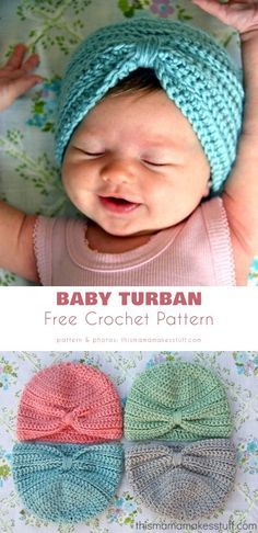 Crochet Newborn Turban, Free Toddler Hat Crochet Pattern, Baby Turban Crochet Pattern Free, Crochet Baby Turban Free Pattern, Crochet Toddler Hat Free Pattern, Baby Turban Pattern, Baby Hat Free Pattern, Crochet Baby Projects, Crochet Turban