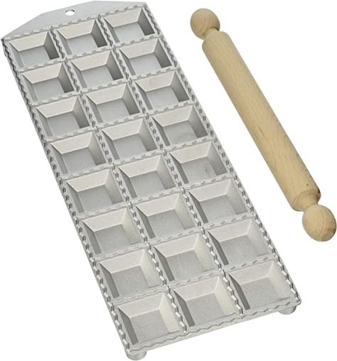 Eppicotispai 24-Hole Aluminum Square Ravioli Maker with Rolling Pin Ravioli Maker, Large Chopping Board, Baking Supply Store, Homemade Ravioli, Pasta Roller, Pasta Machine, Pasta Dough, Pasta Maker, Baking Supplies