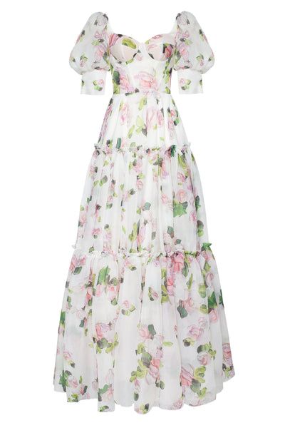 Floral dresses - Jardin de Fleurs ➤ Milla Dresses | USA, Worldwide delivery Spring Tiered Maxi Dress With Voluminous Skirt, Elegant Floral Print Organza Maxi Dress, Elegant Organza Maxi Dress With Floral Print, Floor-length Dress With Voluminous Skirt For Spring, Spring Floral Print Dress With Voluminous Skirt, Elegant Floral Print Dress With Voluminous Skirt, Spring Off-shoulder Voluminous Dress, Spring Voluminous Off-shoulder Dress, Feminine Organza Maxi Dress With Ruffles