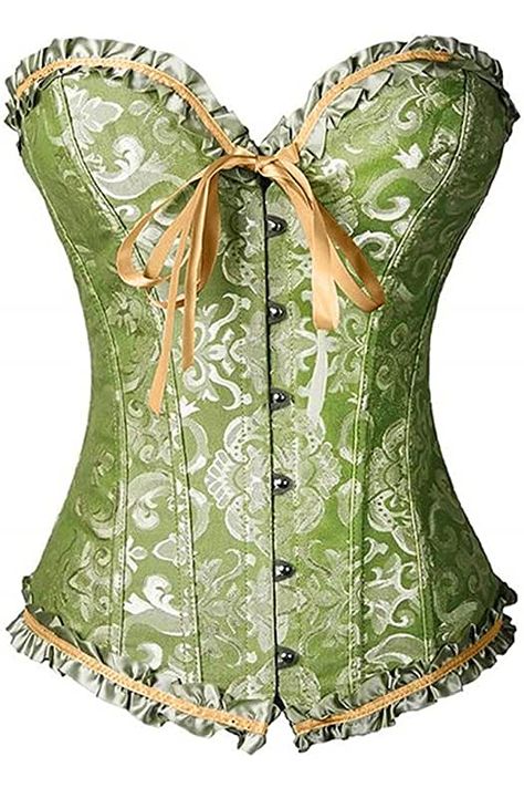 Steampunk Wedding Dress, Bridal Bodysuit, Corset Steampunk, Long Flowing Skirts, Bustier Lingerie, Green Corset, Top Satin, Top Bustier, Steampunk Corset