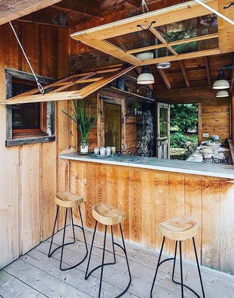 50 Pub Shed Bar Ideas For Men - Cool Backyard Retreat Designs Backyard Bar Shed, Shed Bar Ideas, Small Rustic Kitchens, Dapur Rustic, Outdoor Tiki Bar, Cool Sheds, Bar Shed, Pub Sheds, Outside Bars