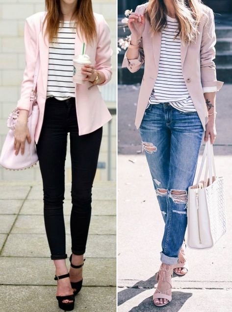 Pink Blazer Work Outfits Women, Pale Pink Blazer Outfit Casual, Pink Outfits For Women Classy, Blush Blazer Outfit Work, Pink Dress Jacket Outfit, Powder Pink Blazer Outfits, Blush Outfits For Women, Blush Blazer Outfit Casual, Light Pink Blazer Outfit Classy