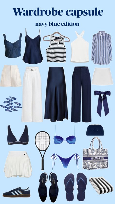 Navy edition Blue Capsule Wardrobe, Navy Capsule Wardrobe, Chic Capsule Wardrobe, Parisian Outfits, Capsule Wardrobe Casual, Wardrobe Capsule, Fashion Capsule Wardrobe, Classic Style Outfits, Summer Capsule Wardrobe