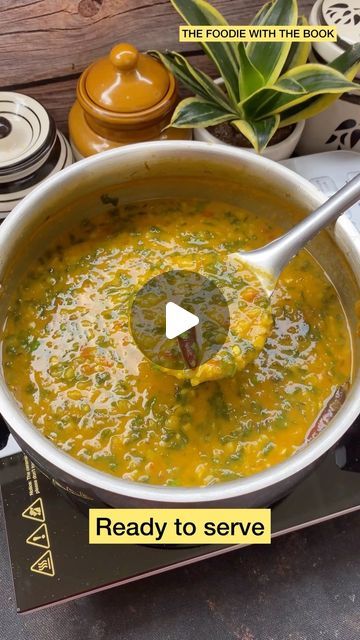 Sagarika🌻Swagatika on Instagram: "Dal Palak!!😍  Step by step recipe: ▪️Wash and soak 1/2 cup toor dal, 1/2 cup masoor dal and 1/2 cup moong dal for 30 minutes. ▪️Transfer the soaked dal to a pressure cooker. Add water. Add 1/2 teaspoon turmeric powder and 1/2 teaspoon salt. Mix them. ▪️Cook for 2 whistles on a medium flame. Keep aside. ▪️Wash and chop spinach leaves. Keep aside. ▪️Heat oil in a pot. ▪️Add 1 tsp cumin seeds and 4 dried red chillies. Let them sizzle. ▪️Add 1 tbsp chopped garlic and 1 tbsp chopped ginger. Sauté until the raw smell goes away. ▪️Add 2 chopped onions, 2 chopped green chillies and sauté them until the onions become soft and light golden. ▪️ Add chopped tomatoes and mix everything well. ▪️Add salt and 1/2 tsp turmeric powder. Sauté until the tomatoes turn soft a Spinach Dal Recipe, Palak Dal Recipe, Moong Dhal Recipe, Dal Palak Recipe Indian, Dal Recipe Easy, Mug Dal Recipe, Mix Daal Recipe, Mixed Dal Recipe, Dal Curry Indian Recipes