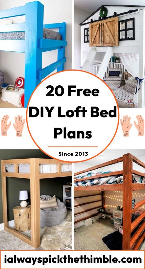 20 Free DIY Loft Bed Plans to Build Your Own Loft Bed Full Size Loft Bed Low, Lofted Twin Bed, Pallet Loft Bed Diy How To Build, Loft Bed Build, Diy Loft Bed With Desk Plans, Queen Loft Bed Plans Free, Diy Lift Bed, Loft Bed Blueprints, Diy Loft Bed Plans How To Build