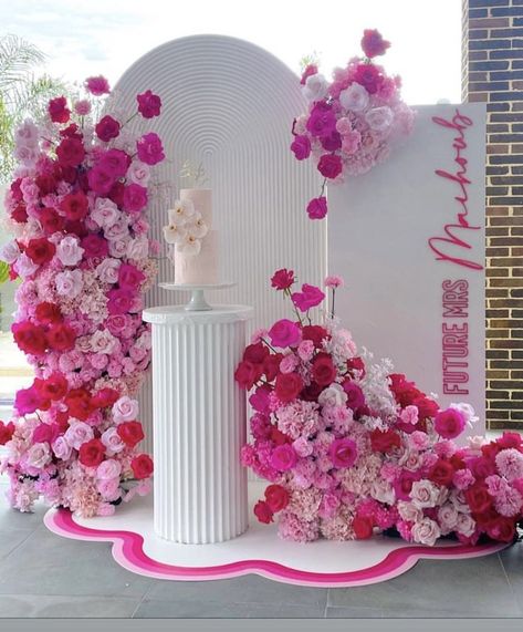 Fuschia Wedding, Bridal Shower Inspo, Bridal Shower Backdrop, Props Concept, 2023 Pink, Wedding Backdrop Design, Pink Backdrop, Birthday Party Theme Decorations, Pink Bridal Shower