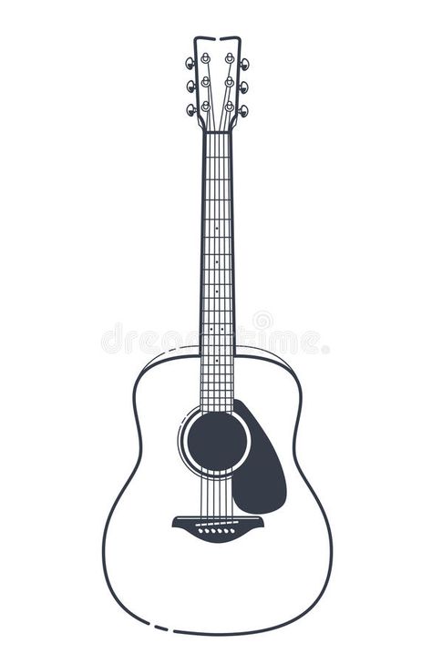 Half Guitar Drawing, Guitar Clipart Black And White, Guitar Outline Tattoo, Guitar Outline Drawing, Acoustic Guitar Tattoo Design, Gutair Drawing, Acoustic Guitar Drawing, Sketch Guitar, Guitar Line Art