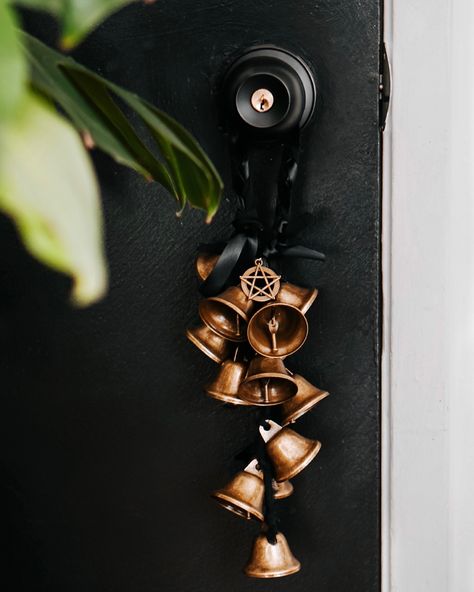 Add a protective charm to your door knobs with our Witch Bells! Each piece is handmade with ribbon and velvet with 13 bronze bells. Bells have been used in rituals and magical practices for centuries. These Witch Bells may be used to banish evil spirits and negative energies as well as summoning your ancestors and whichever nature spirits you choose to welcome into your home. Hang bells on your doorknob for protection and jingle them around your altar space for easy cleansing. You may also ring Protection For New Home, Front Door Protection Hanging, Witch Door Bells, Witch House Protection, Witch Home Protection, Witch’s Bells, Witches Bells On Door, Witches Bells Diy, Witch Bells On Door Diy