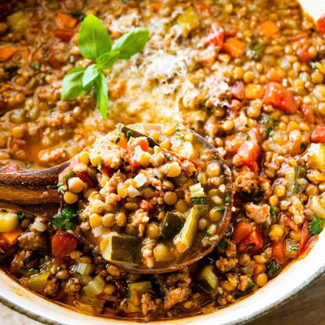 Sausage Lentil Soup, Sausage Lentil, Spicy Lentil Soup, Lentil Sausage Soup, 15 Bean Soup, Pizza Appetizers, Lentil Soup Recipe, Cauliflower Soup Recipes, Corn Chowder Recipe