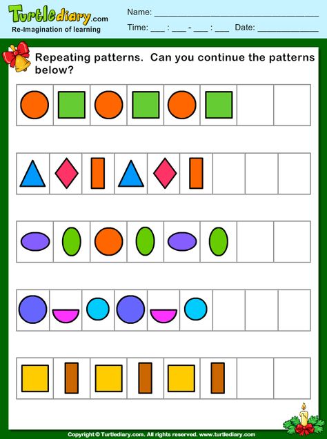 Download and print Turtle Diary's Christmas Repeating Patterns worksheet. Our large collection of holiday worksheets are a great study tool for all ages. Patterns Worksheet, Pattern Worksheets For Kindergarten, Emotions Preschool, Holiday Worksheets, Math Patterns, Pattern Worksheet, Letter Tracing Worksheets, Hindi Worksheets, Christmas Worksheets