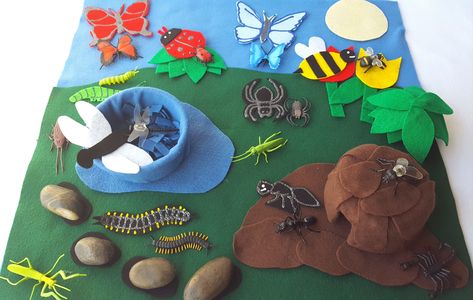 2 in 1 set Bug's Life sensory bin and felt board kit.  Daycare ECE literacy circle time bug ant spider ladybug butterfly habitat insect by twiganddaisy on Etsy Provocation Ideas, Literacy Circles, Habitats Projects, Mini First Aid Kit, Butterfly Habitat, Recycled Crafts Kids, Homeschool Projects, Playdough Activities, Kids Daycare