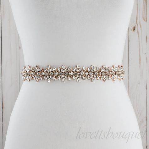 Gold Sash, Custom Sash, Bridal Sash Belt, Rhinestone Rose, Wedding Belt, Wedding Sash Belt, Crystal Trim, Rose Gold Bridal, Wedding Sash