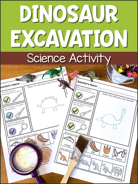 Dinosaur Fossil Dig Activity - PreKinders Digging For Dinosaurs Activities, How Do Dinosaurs Go To School, Fossil Art For Kids, Dinosaur Kindergarten Activities, Dinosaur Stem Activities, Dinosaur Activities Kindergarten, Fossil Activities For Kids, Dinosaur Lesson Plan, Summer Fine Motor Activities