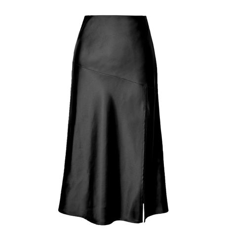 Style: ElegantFit: RegularFabric: SatinPattern: SolidElement: SplitDress/Skirt Length: MidiRise: High RiseProduct Type: Satin,A Line,SplitMain Composition: PolyesterSeason: Summer Socialite Style, Long Skirt Fashion, Split Skirt, Langer Rock, Satin Midi Skirt, Split Dress, Slit Skirt, Satin Skirt, Summer Fabrics