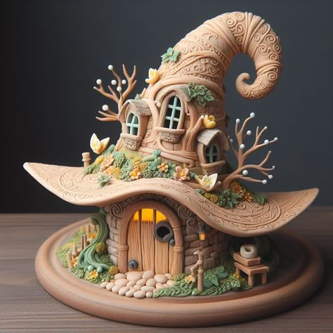 Clay Miniatures Diy Fairies Garden, Diy Christmas Village Houses Clay, Fairy Houses Diy, Clay Elf, Polymer Clay Fairy House, Biscuit Ideas, Gnome Home, Fairy House Crafts, Clay Fairy House