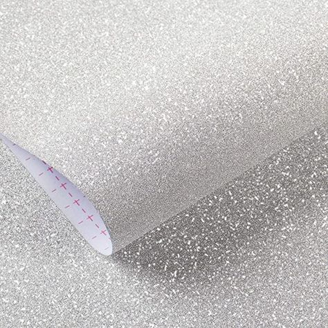 Desk Crafts, Sequin Wallpaper, Glitter Wallpaper Bedroom, Silver Glitter Wallpaper, Wallpaper Stick And Peel, Silver Wall Decor, Glitter Paint For Walls, Decorative Wallpaper, Bath Makeover