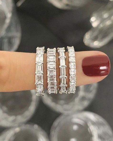 Emerald Cut Wedding Band, Unique Bridal Jewelry, Asscher Cut Diamond, Custom Wedding Rings, Wedding Rings Unique, Eternity Band Diamond, Emerald Cut Diamonds, Womens Engagement Rings, Eternity Bands