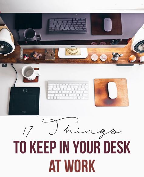 17 Things to Keep in Your Desk at Work - College Fashion Organize Office At Work, Work Cubicle Decor, Work Desk Organization, Receptionist Desk, Desk Redo, Organization At Work, Cubicle Makeover, Business Desk, Work Desk Decor