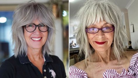 25 Chic Hairstyles for Women with Glasses You'll Love Glasses For Gray Haired Women, Bangs For Older Women With Glasses, Hairstyles For Women With Glasses, Bangs With Glasses, Glasses Bangs, Women With Glasses, Bangs And Glasses, Pin Up Curls, Flattering Hairstyles