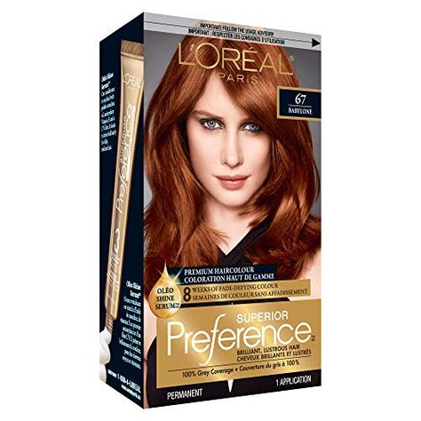 L'Oreal Paris Superior Preference Permanent Hair Colour 67 Light Auburn, 1 EA L'Oreal Paris Hair Color With Dimension, Light Auburn Hair Color, Box Hair Dye, Light Auburn Hair, Gel Hair, Light Auburn, Hair Color Formulas, Dyed Red Hair, Hair Color Cream