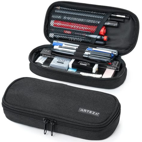 PRICES MAY VARY. All-in-One Pencil Organizer and Bag: This black pencil case features a main compartment with a mesh pocket and 4 slots for pens and pencils. Item Package Dimension: 8.89L x 4.72W x 1.57H inches Item Package Weight - 0.17 Pounds Item Package Quantity - 1 Product Type - CARRIER BAG CASE What Is In My Bag School, College Items, Black Pencil Case, Pilot Quotes, Edc Backpack, College Supplies, School Pencil Case, Backpack Essentials, Black Arts