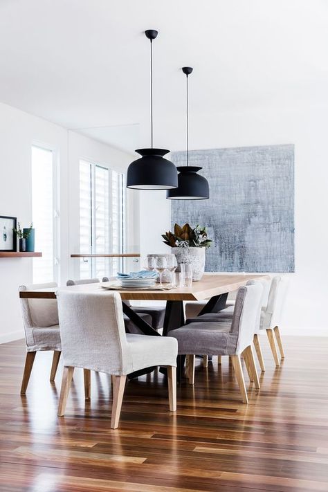 How to: Achieve consistent style across the home Dining Room Table And Chairs, Modern Coastal Home, Dining Table Lighting, Elegant Dining Room, Dining Lighting, Dining Room Inspiration, Best Dining, Elegant Dining, Wainscoting