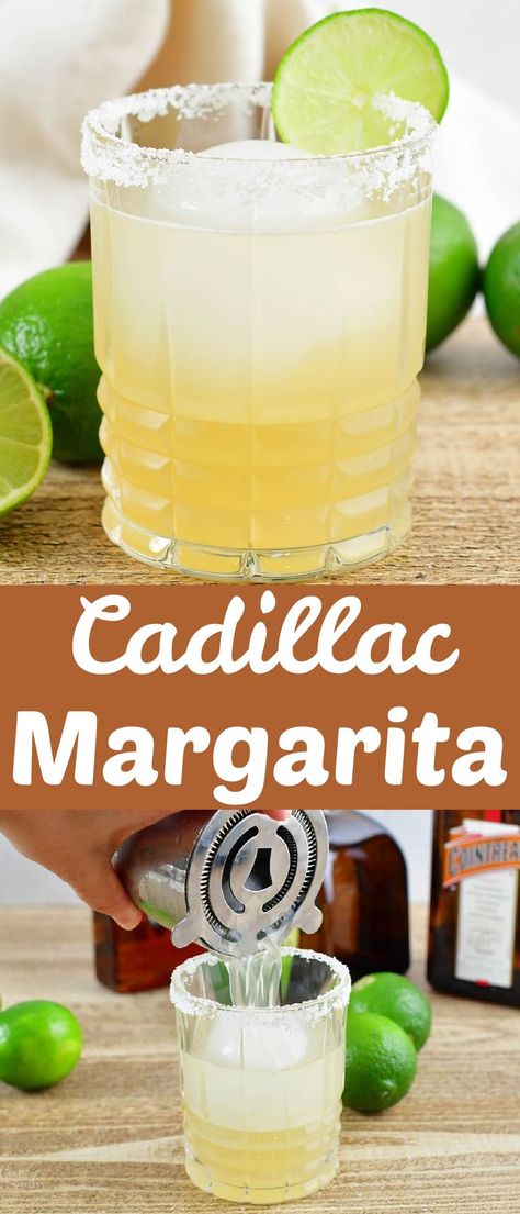 If you’re looking to seriously up your margarita game, do so with a Cadillac Margarita! It’s a top shelf version of the classic you already know and love, made with top shelf reposado tequila, the best orange liqueur, sweet agave nectar, and freshly squeezed lime juice. Of course, you can’t forget the signature salted rim! Lemon Margarita Recipe, Agave Margarita Recipe, Cadillac Margarita Recipe, Lime Juice Margarita, Top Shelf Margarita, Cadillac Margarita, Perfect Margarita Recipe, Lemon Margarita, Gluten Free Cocktails