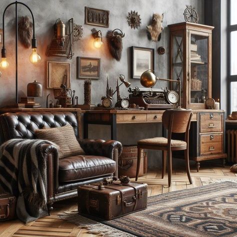 7 Masculine Home Decor Ideas » HomeDecorFull Home Offices For Men, Room Design For Men, Masculine Home Decor, Dark Academia Interior, Masculine Home, Masculine Home Office, British Decor, Masculine Interior, Masculine Decor