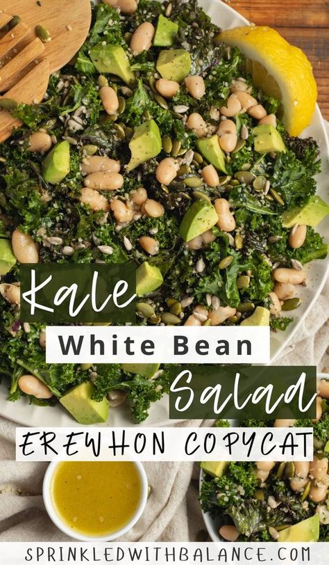 Kale White Bean Salad #kalesalad #copycatrecipe #erewhonrecipe Kale White Bean Salad, Kale Salad Dressing, Warm Kale Salad, Kale White Bean, White Bean Salad Recipes, Bean Salad Healthy, Bacon Egg Salad, Protein In Beans, Kale Salad Recipes