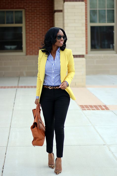 Colorful Corporate | Prissysavvy Yellow Blazer Outfit, Professional Fits, Official Outfits, Career Clothes, Outfits Professional, Yellow Outfits, Business Professional Outfits, Blazer Outfits Casual, Fashionable Work Outfit