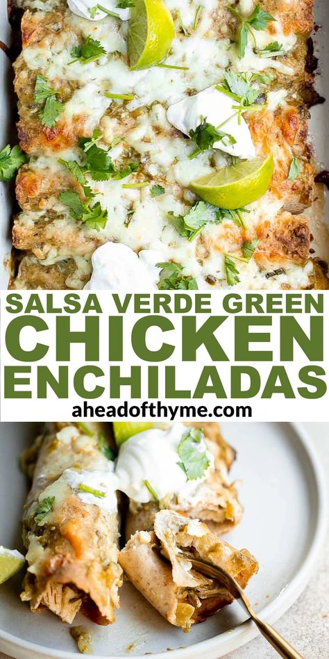 Salsa Verde Ranch Chicken, Rotisserie Chicken Enchilada Recipes, Mexican Food Menu Ideas, Recipes Using Salsa Verde, Enchiladas With Rotisserie Chicken, Green Chilli Chicken Enchiladas, Chicken Enchiladas Green Sauce, Chicken Verde Enchiladas, Chicken Enchiladas With Green Sauce